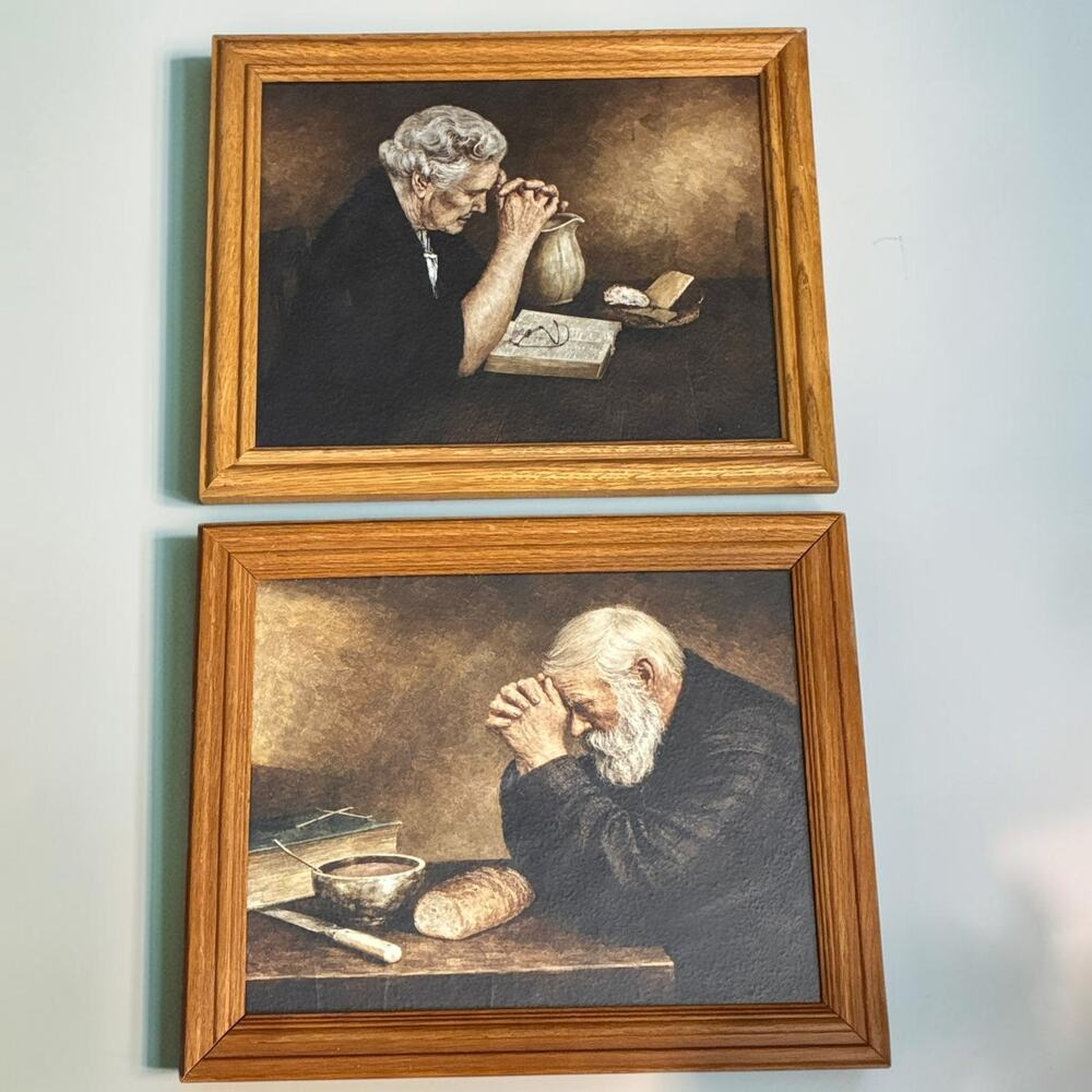 Grace & Gratitude Set Textured Framed Artwork 13”X16” Praying Man Woman